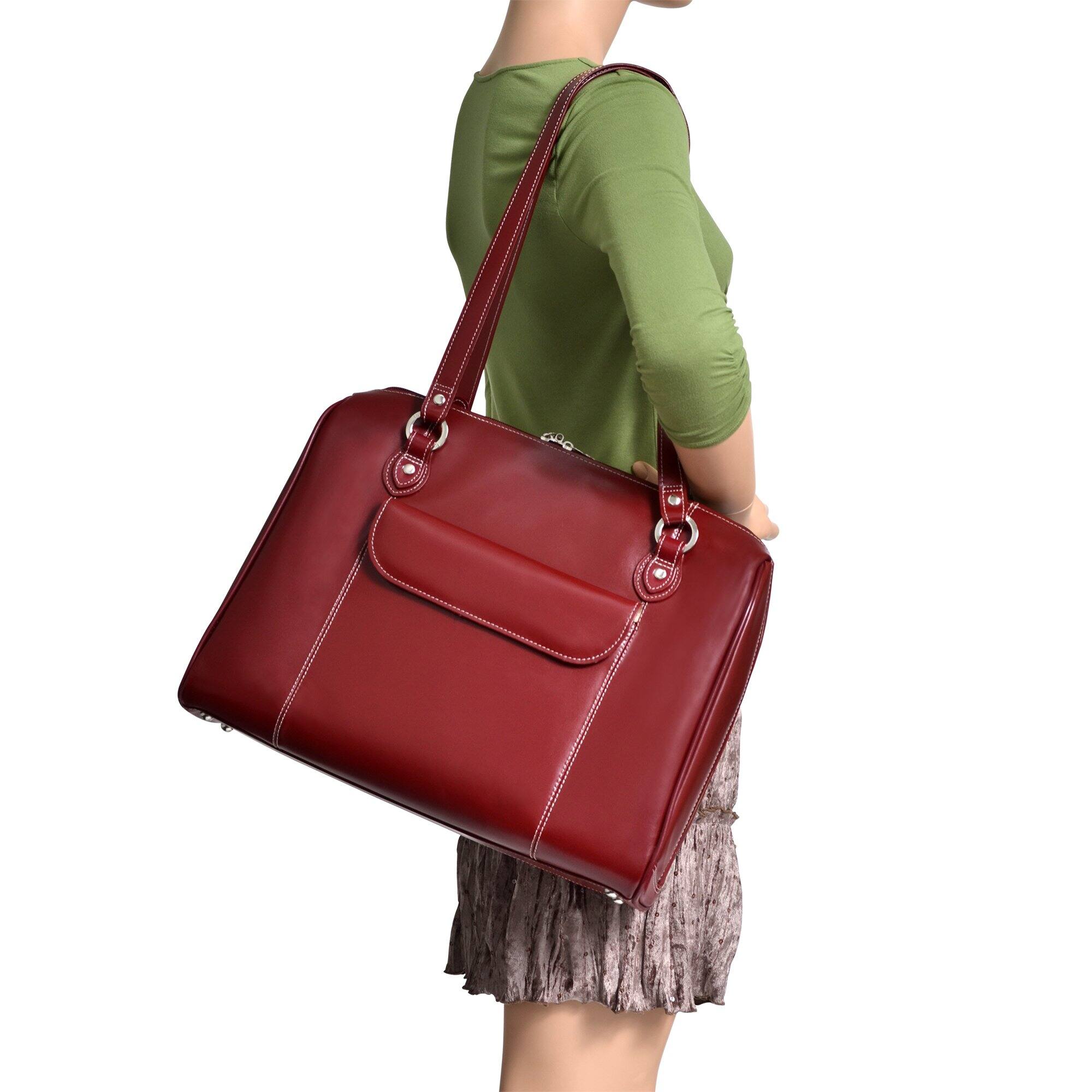 Alt View 8. McKleinUSA - 15-inch Leather Laptop Briefcase Women's Top-Grain Cowhide Removable High-Density Laptop Sleeve Magnetic Front Pocket - Red.