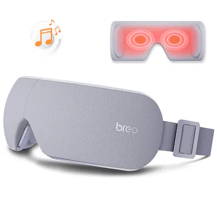 Front. BREO - Eye Massager with Heat & 7 Massage Modes, Smart Sleep Mask for Relaxation & Strain Relief - Grey.