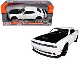 2018 Dodge Challenger SRT Hellcat Widebody White with Black Hood 1/24 Diecast Model Car by Motormax - White And Black