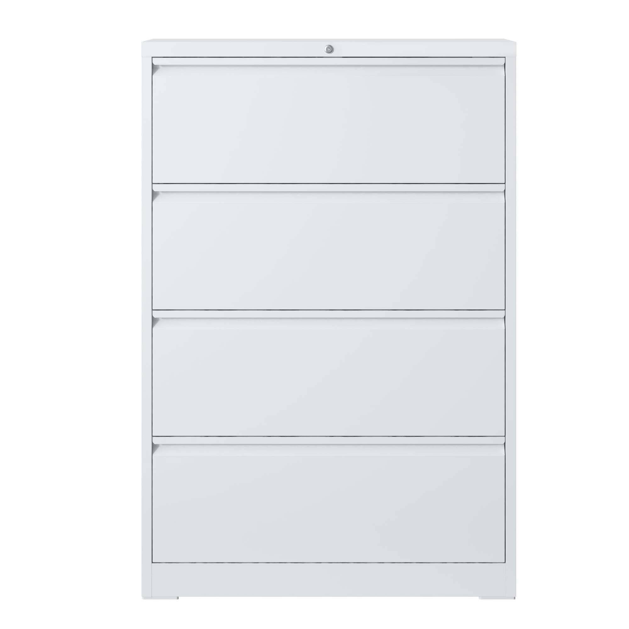 Back. Mirfee - 4-Drawer Lateral File Cabinet with Lock, for Legal/Letter/A4/F4 Files - White.