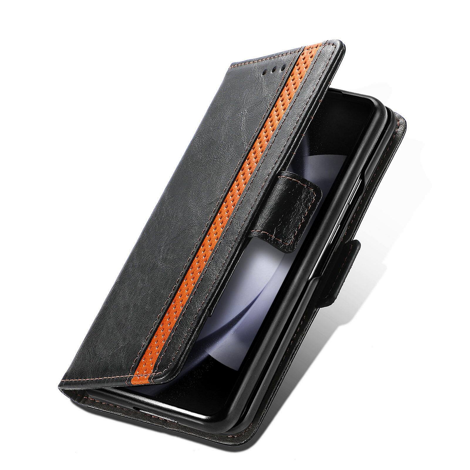 Alt View 2. Dteck - Magnetic RFID Blocking Case For Samsung Galaxy Z Fold 8 Ultra, Splicing Pattern Wallet Card PU Leather Flip Stand Cover - Black.