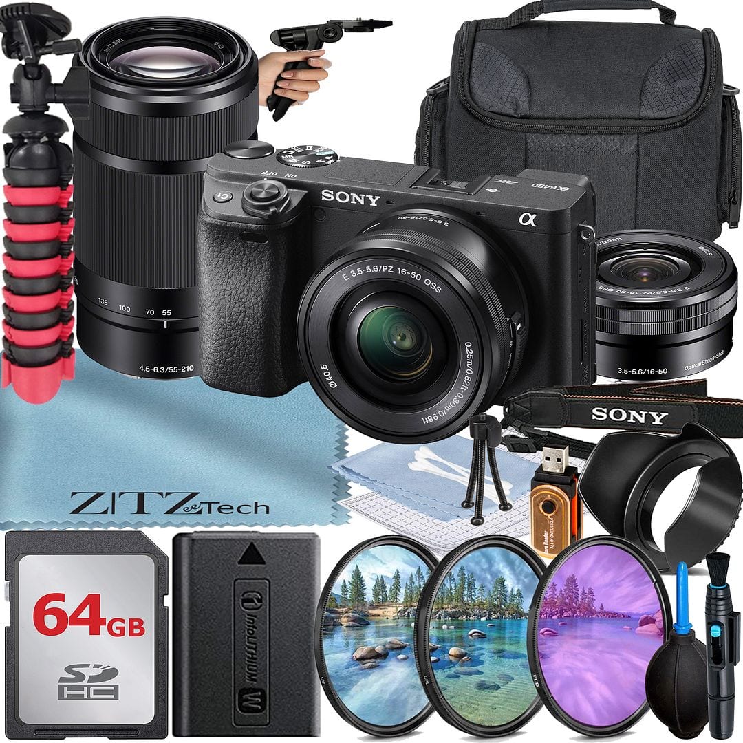 Sony - A6400 Mirrorless Camera with 16-50 Lens + 64GB Card + Case + ZeeTech Bundle (International Version) - Black