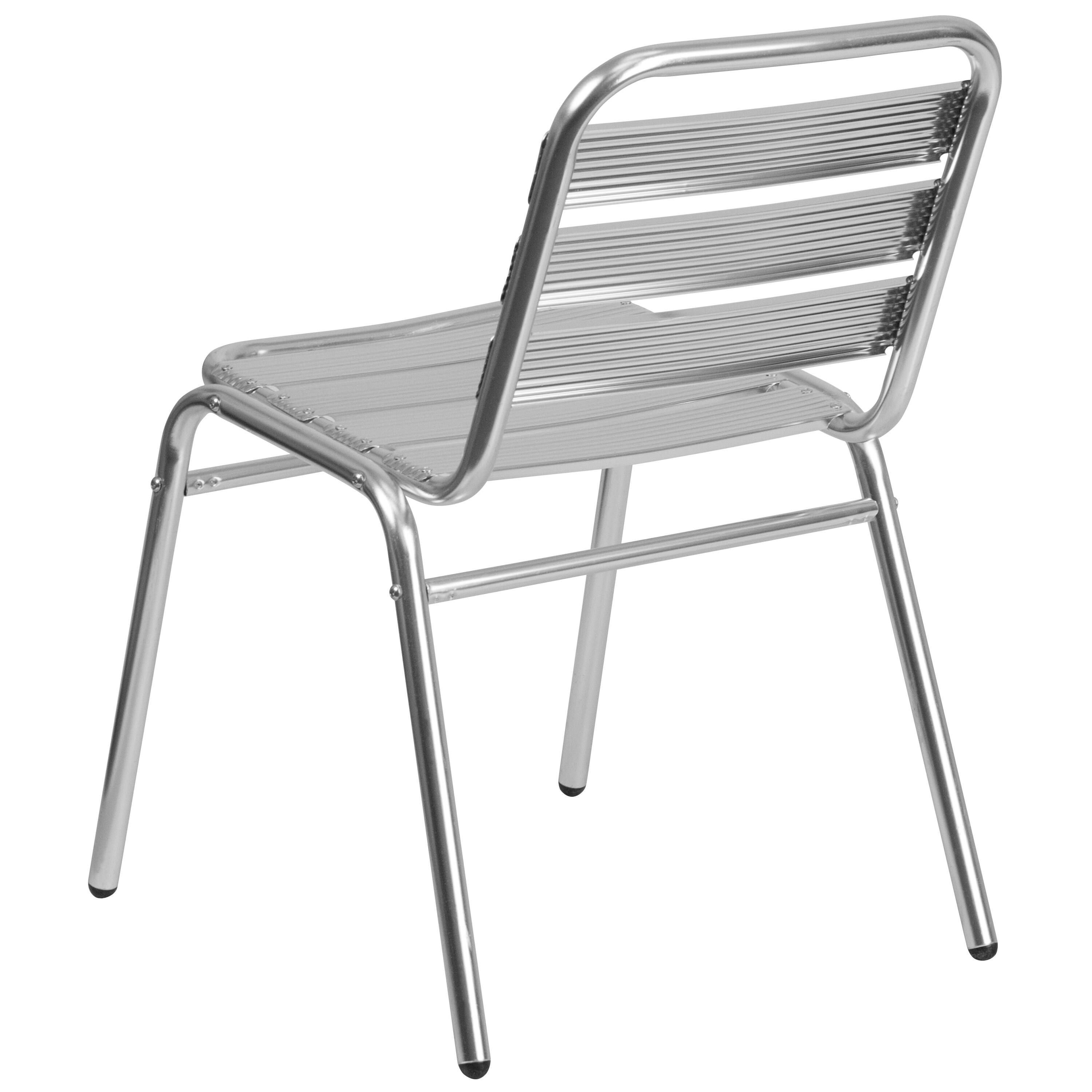 Alt View 5. Emma + Oliver - 4 Pack Metal Commercial Indoor-Outdoor Armless Restaurant Stack Chair with Triple Slat Back - Aluminum.