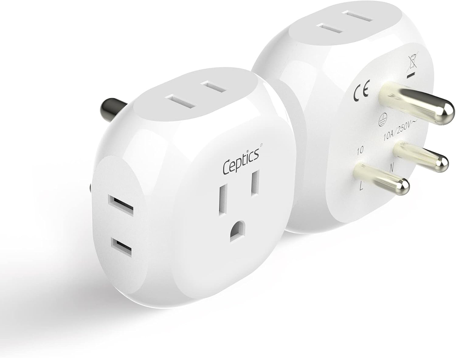 Ceptics - India, Pakistan Travel Adapter - 4 Input - Ultra Compact - Light Weight - White