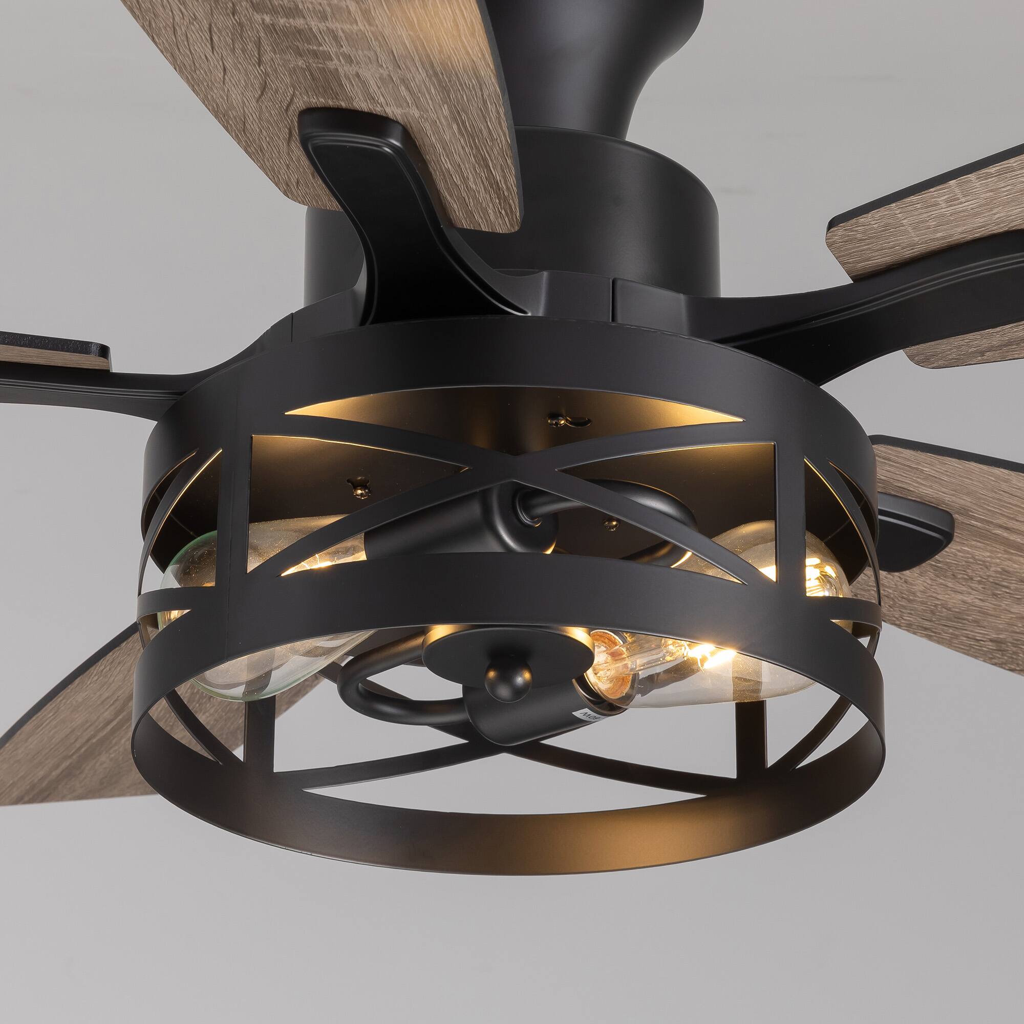 Alt View 4. Siljoy - 42‑Inch Farmhouse Caged Flush Mount Ceiling Fan with Light 5‑Blade App & Remote Controlled for Living Room Bedroom - Classic Black.