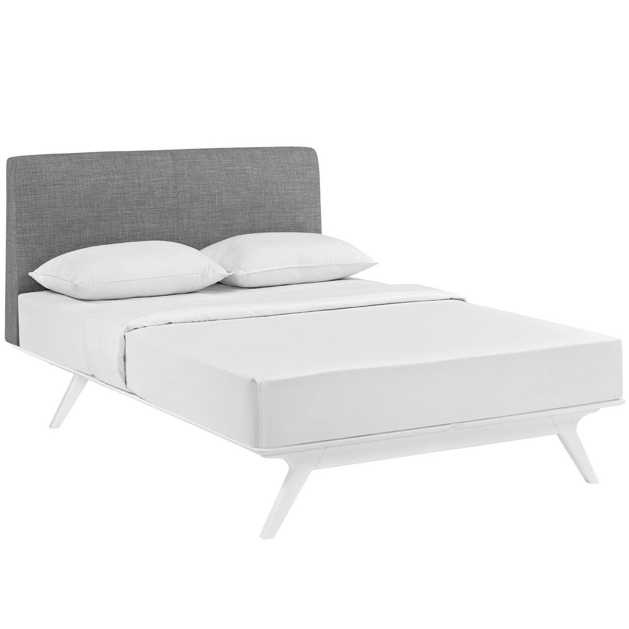 Angle. Modway - Tessie Vinyl Full Bed Frame with Squared Tapered Legs - White.