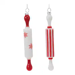 BreeBe - Glass Rolling Pin Ornament (Set of 12) - Red, White