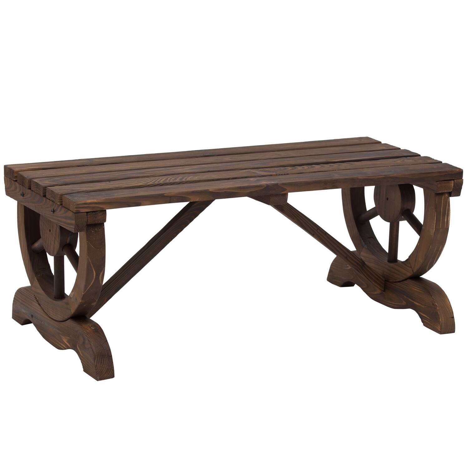 Front. Hivvago - FarmHome Rustic Fir Wood Wheel Outdoor Garden Bench - Brown.