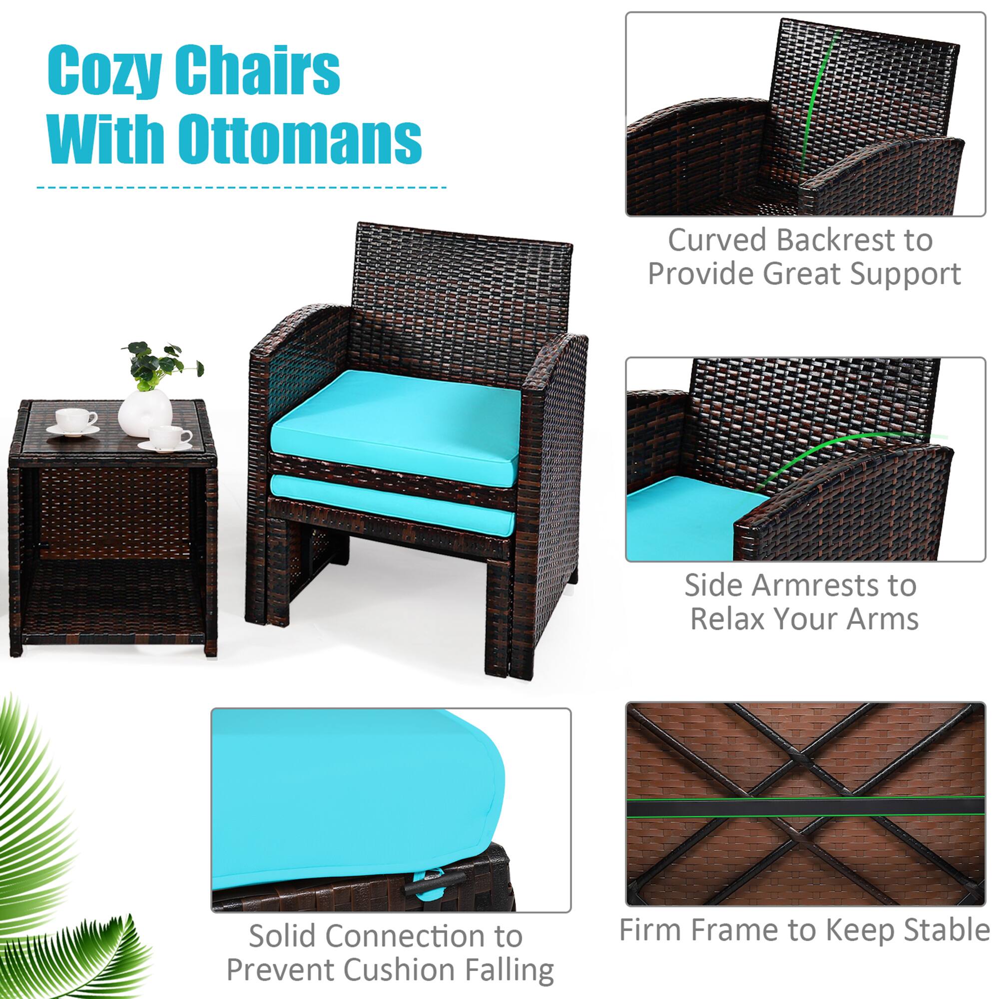 Cozy Chairs With Ottomans
Curved Backrest to Provide Great Support
Side Armrests to Relax Your Arms
Solid Connection to Prevent Cushion Falling
Firm Frame to Keep Stable