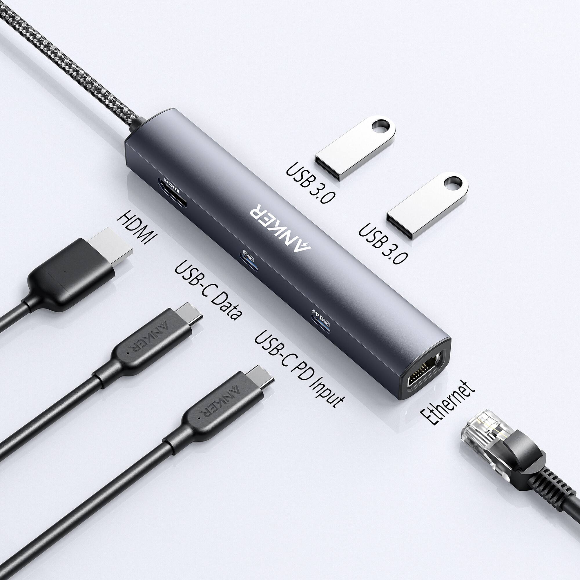 nNeS USB 3.0 HDMI ANKER USB Cs 3.0 USB-C Data PDS ANKER USB-C PD A!!!!! ANKER Input Ethernet