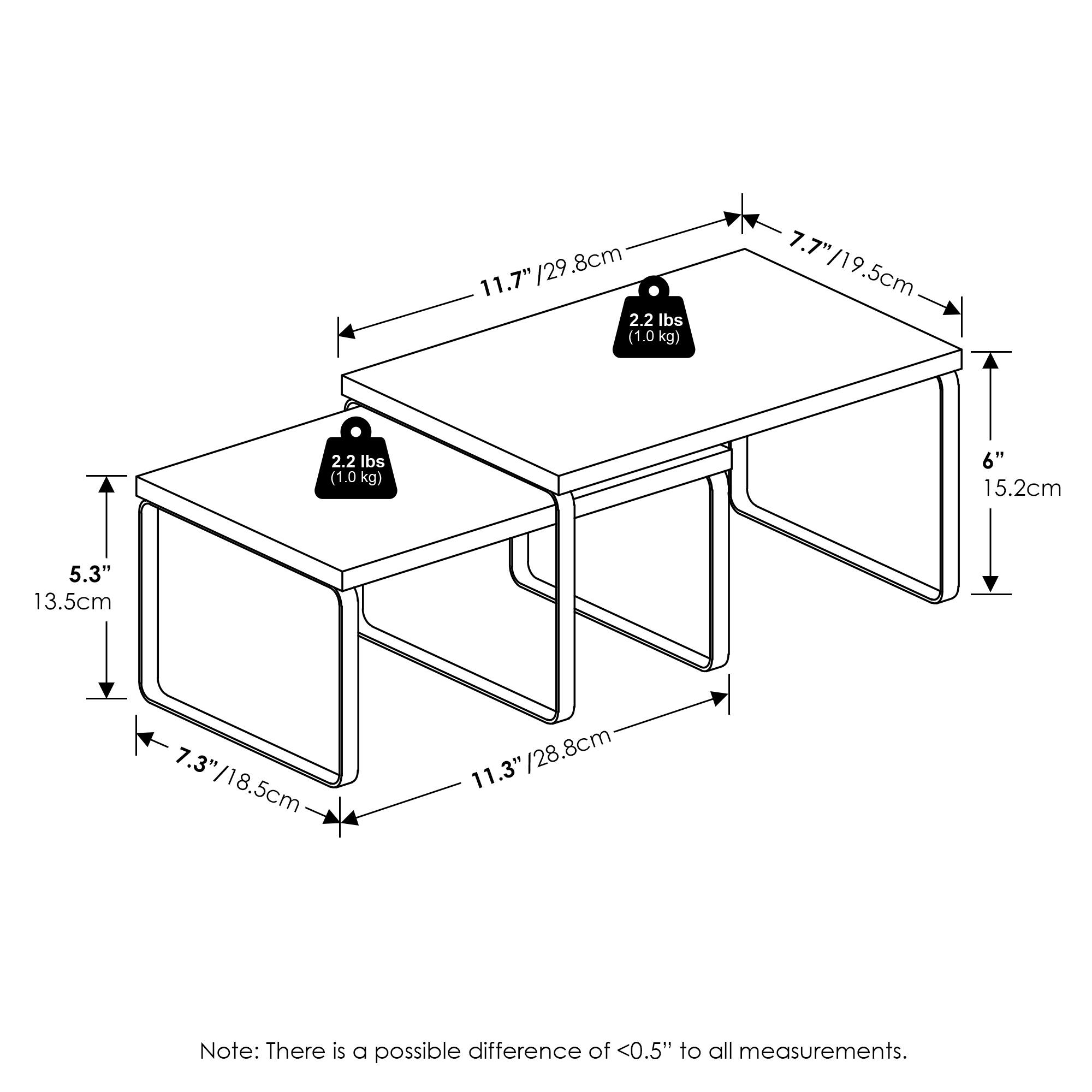 11.7" / 29.8 cm
7.7" / 19.5 cm
6" / 15.2 cm
5.3" / 13.5 cm
7.3" / 18.5 cm
11.3" / 28.8 cm
2.2 lbs (1.0 kg)
Note: There is a possible difference of <0.5" to all measurements.