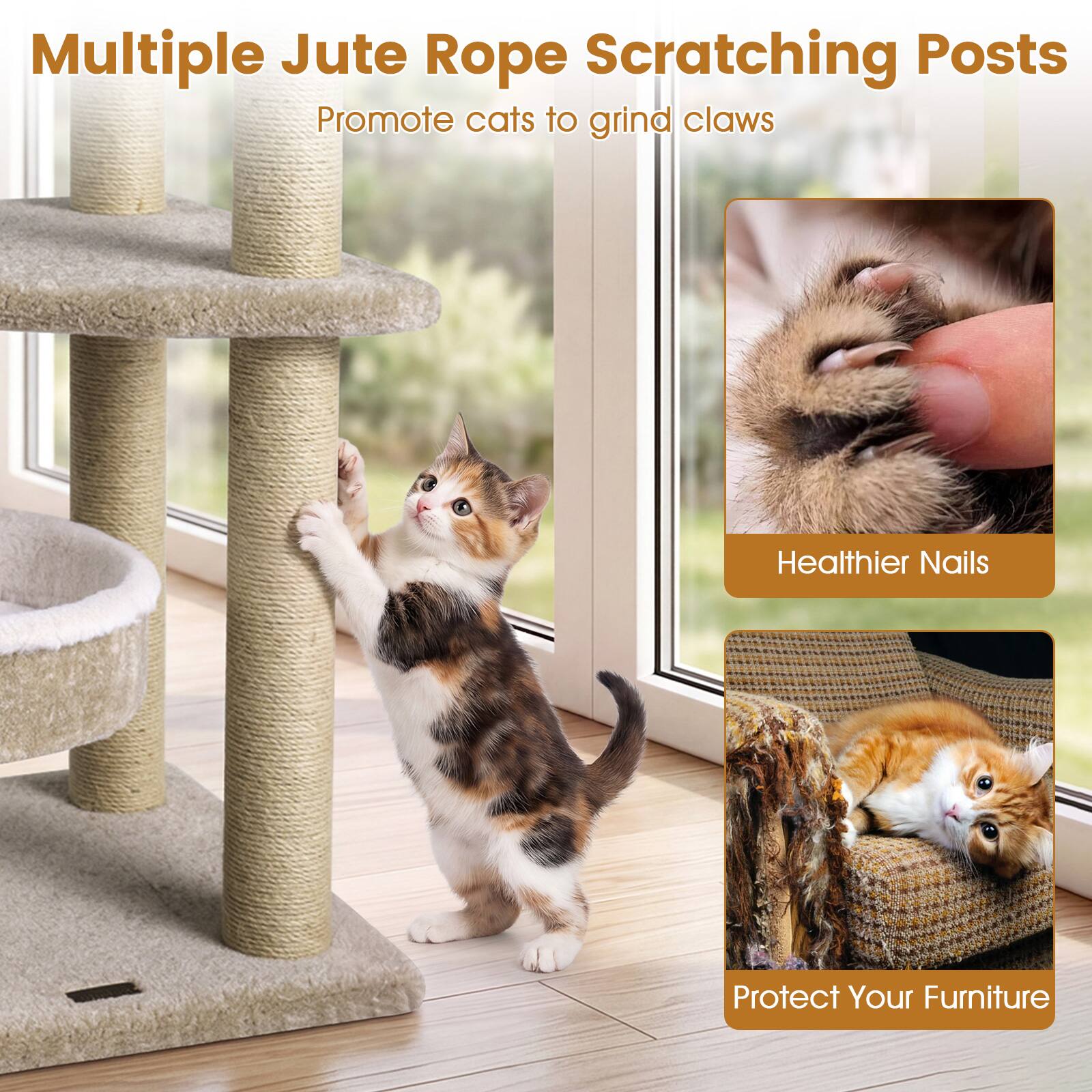 Multiple Jute Rope Scratching Posts Promote cats to grind claws Healthier Nails Protect Your Furniture