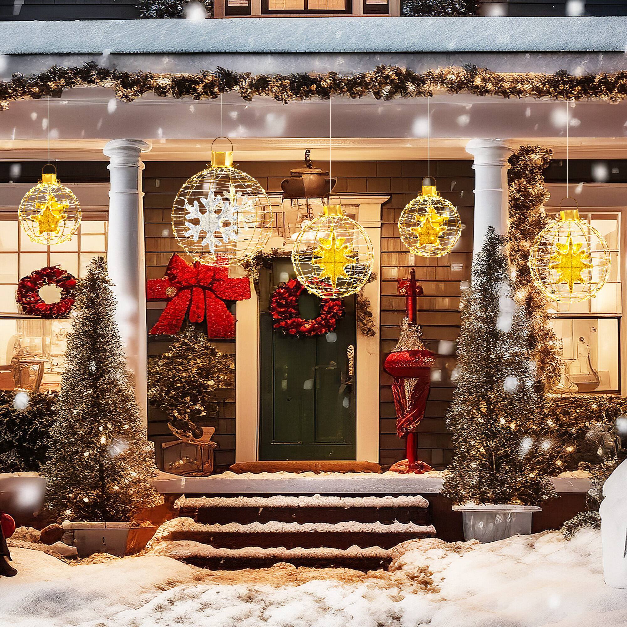 Alt View 4. Gymax - Gymax 3 PCS Pre-Lit Lantern Balls w/ 732 Bright LED Lights Zip Ties & Ground Stakes - Gold.