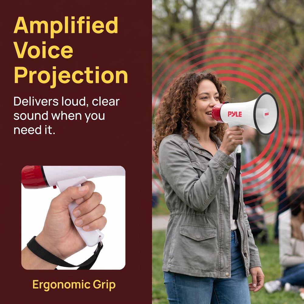 Amplified Voice Projection  
Delivers loud, clear sound when you need it.  

PYLE PA  
Ergonomic Grip