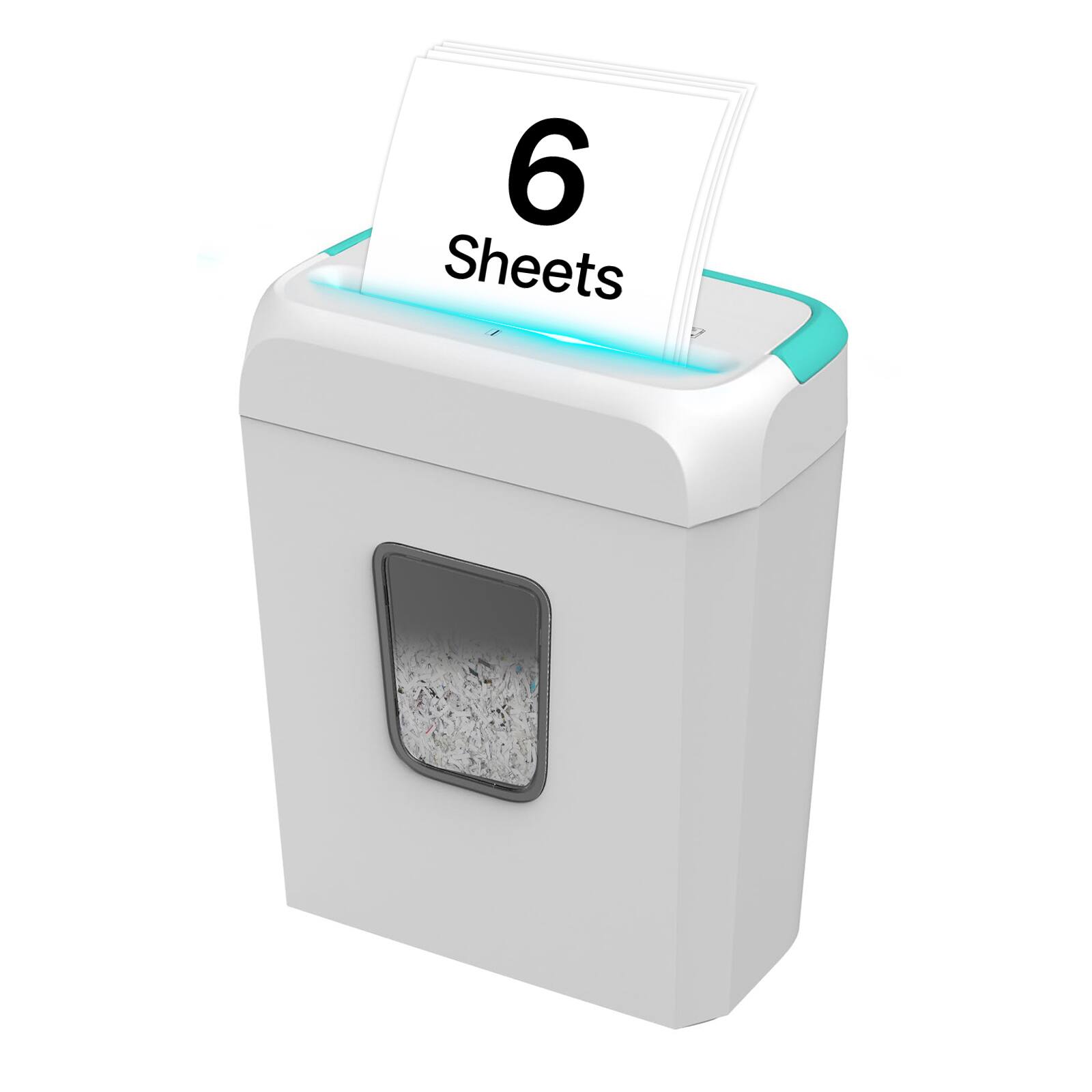 Bonsaii - 6-Sheet Cross Cut Paper Shredder - P-4 Security - 3.4-Gallon Bin with Handle - Overheat Protection - Home & Office - White and Blue