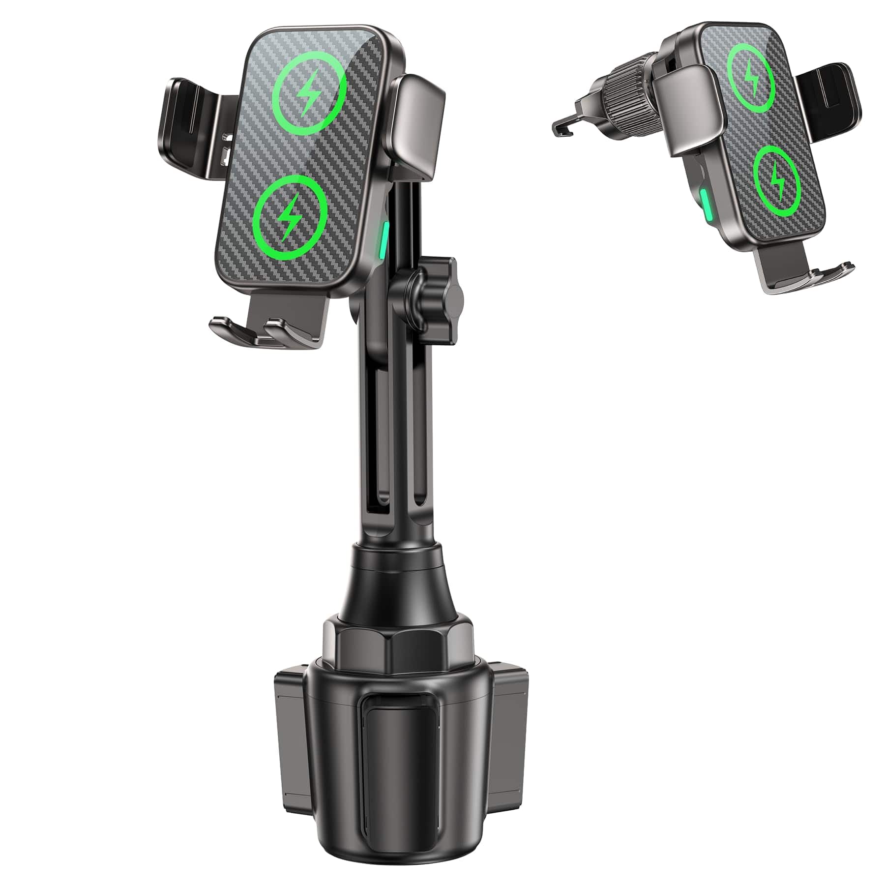 HM 1810 - Dual Coil 15w Cup Phone Holder Mount Wireless Car Auto clamping Fast Charging Vent Holders For Your 17 16 15 - Striped Black