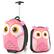 Front. Costway - 2PCS Kids Carry On Luggage Set 16'' Owl Rolling Suitcase with 12'' Backpack Travel Pink - Pink/Black.