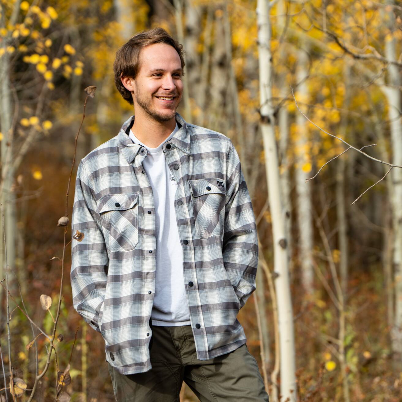 Alt View 6. Mobile Warming - Men's Flannel Heated Hoodie Jacket - Cream/Grey.