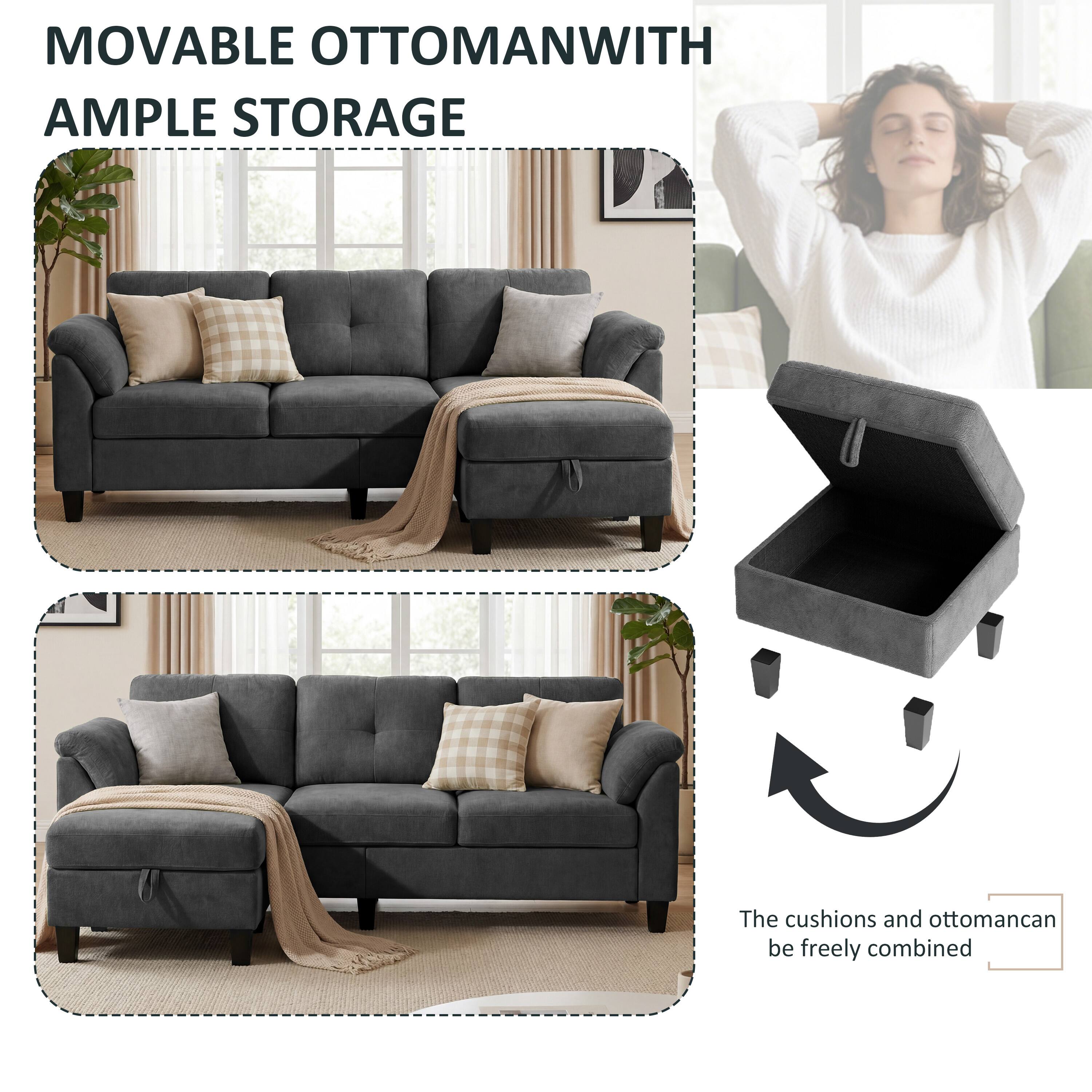 MOVABLE OTTOMAN WITH AMPLE STORAGE

The cushions and ottoman can be freely combined