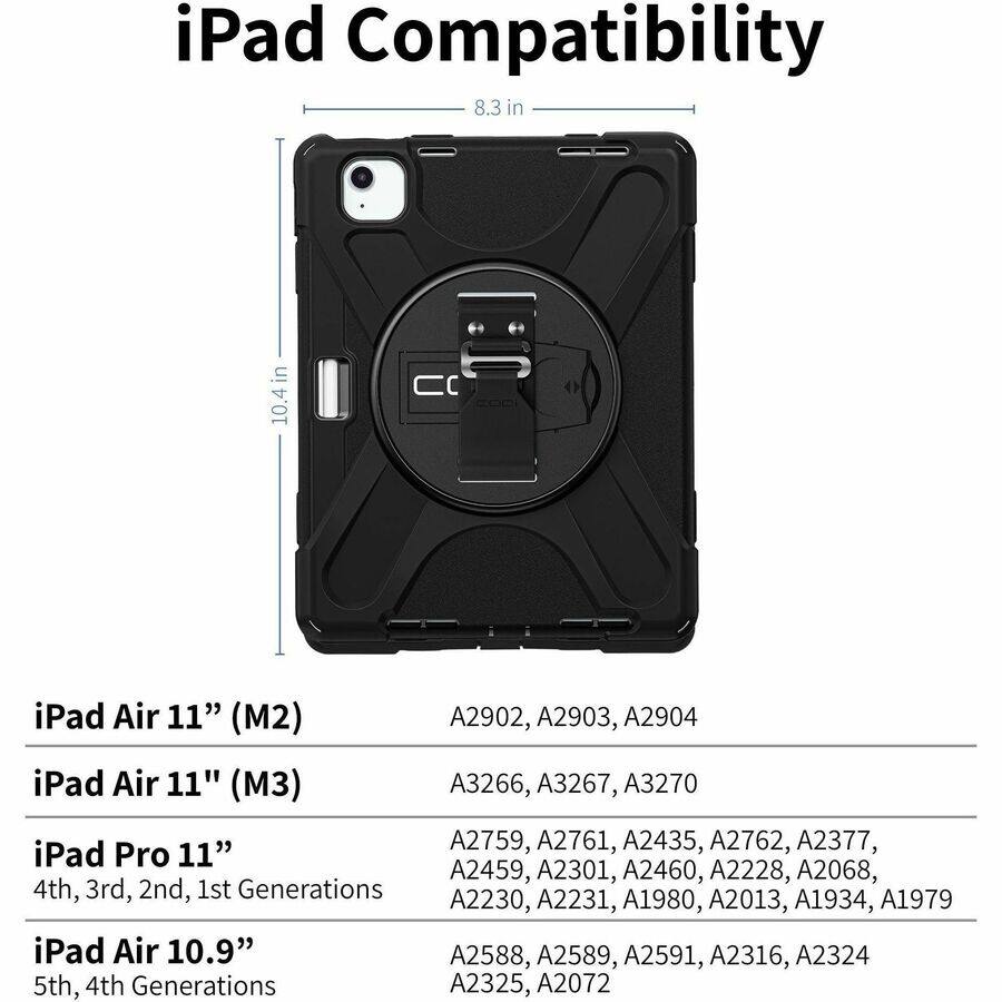 iPad Compatibility

iPad Air 11" (M2)  
A2902, A2903, A2904

iPad Air 11" (M3)  
A3266, A3267, A3270

iPad Pro 11"  
4th, 3rd, 2nd, 1st Generations  
A2759, A2761, A2435, A2762, A2377, A2459, A2301, A2460, A2228, A2068, A2230, A2231, A1980, A2013, A1934, A1979

iPad Air 10.9"  
5th, 4th Generations  
A2588, A2589, A2591, A2316, A2324, A2325, A2072