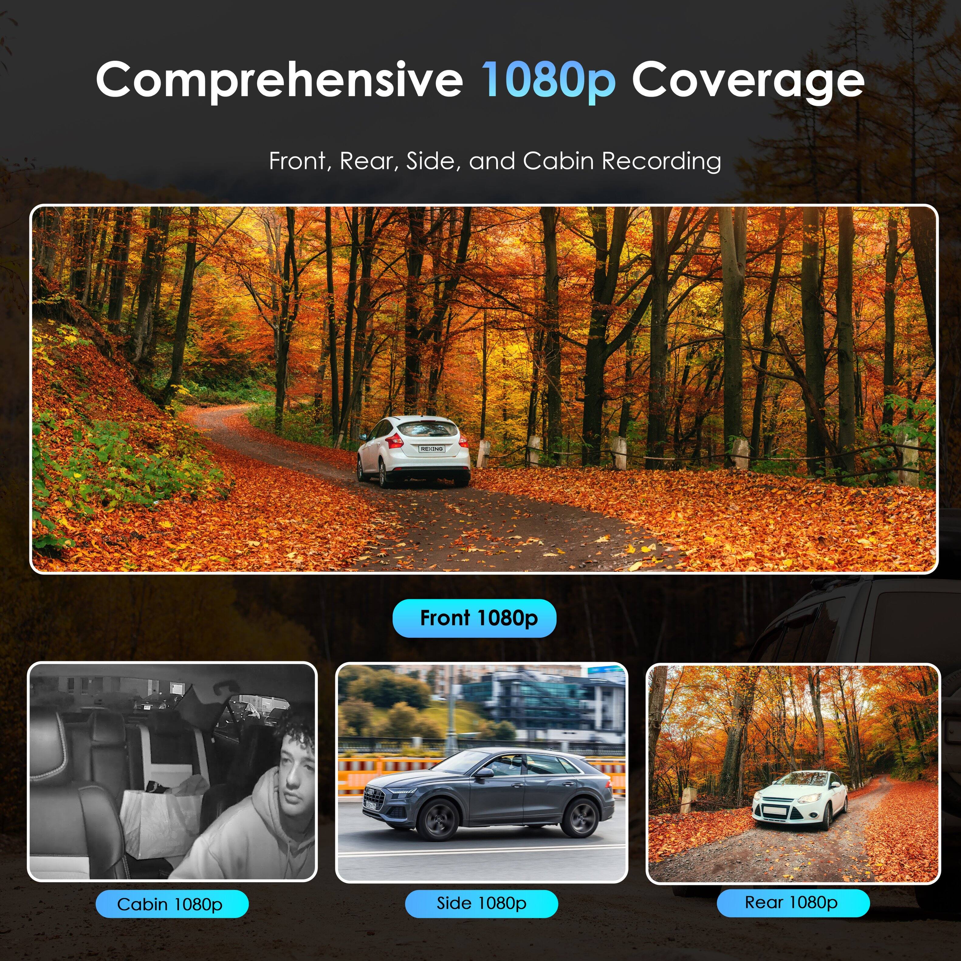 Comprehensive 1080p Coverage: Front, Rear, Side, and Cabin Recording

- Front 1080p
- Rear 1080p
- Side 1080p
- Cabin 1080p