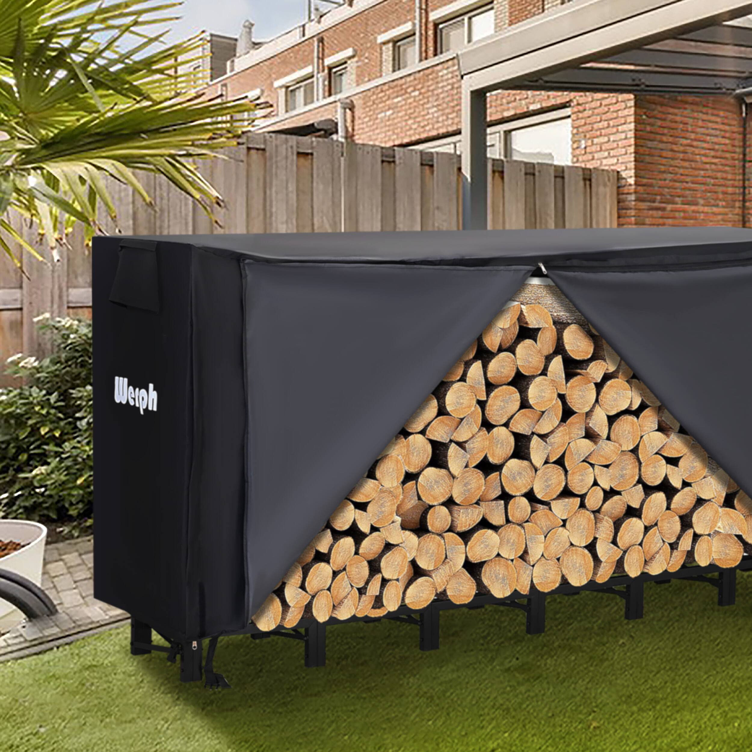 Alt View 3. Werph - 12FT Heavy Duty Outdoor Firewood Rack with Weatherproof Cover Elevated Log Storage for Indoor and Outdoor Use - Black.