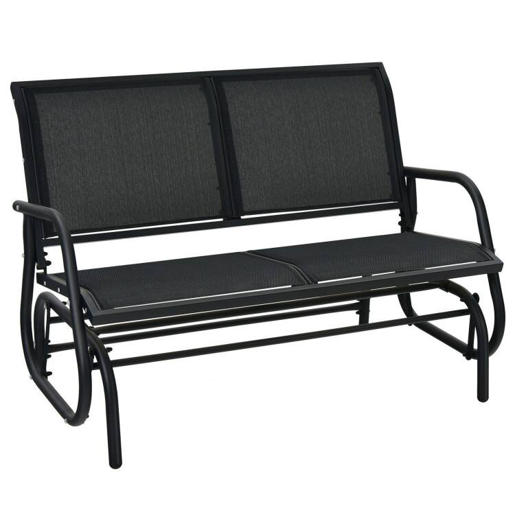 Alt View 4. Mondawe - 48in Freestanding Swing Glider Loveseat w/ Ergonomic Backrest, Outdoor Patio Rocker Lounge Chair for 2 - Black.