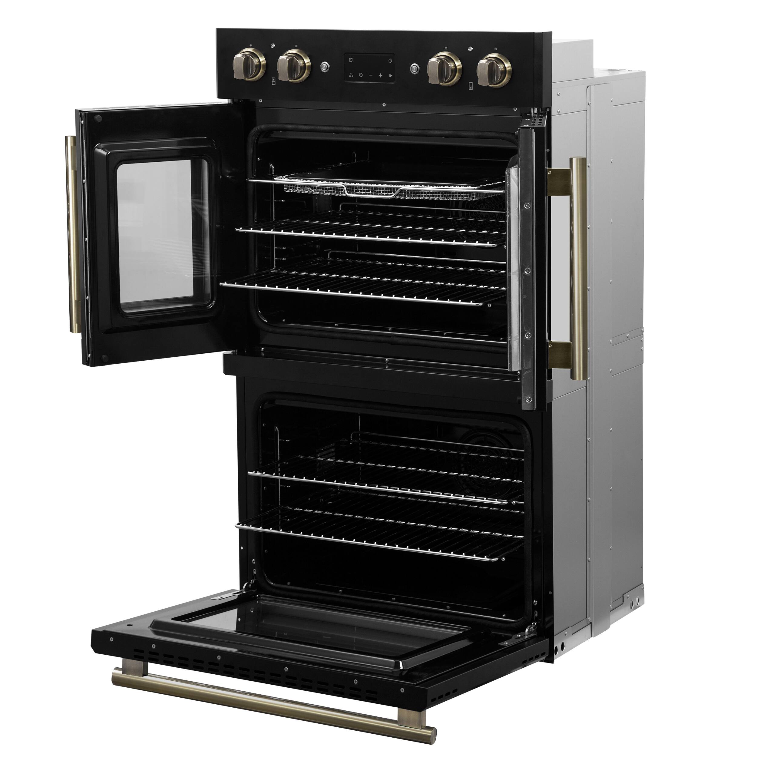 Alt View 2. Forno Appliances - Asti 7.36 Cu. Ft. Electric Double Wall Oven with Upper French Doors and Antique Brass Accents - Black.