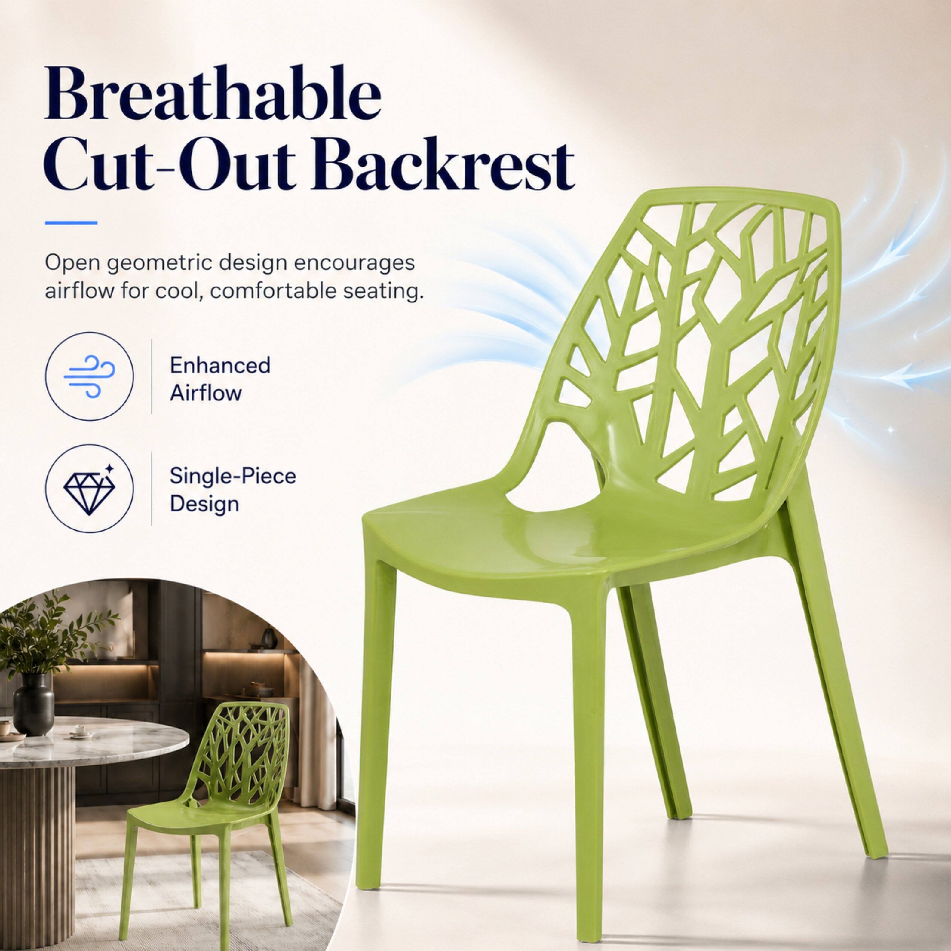 Breathable Cut-Out Backrest

Open geometric design encourages airflow for cool, comfortable seating.

Enhanced Airflow

Single-Piece Design