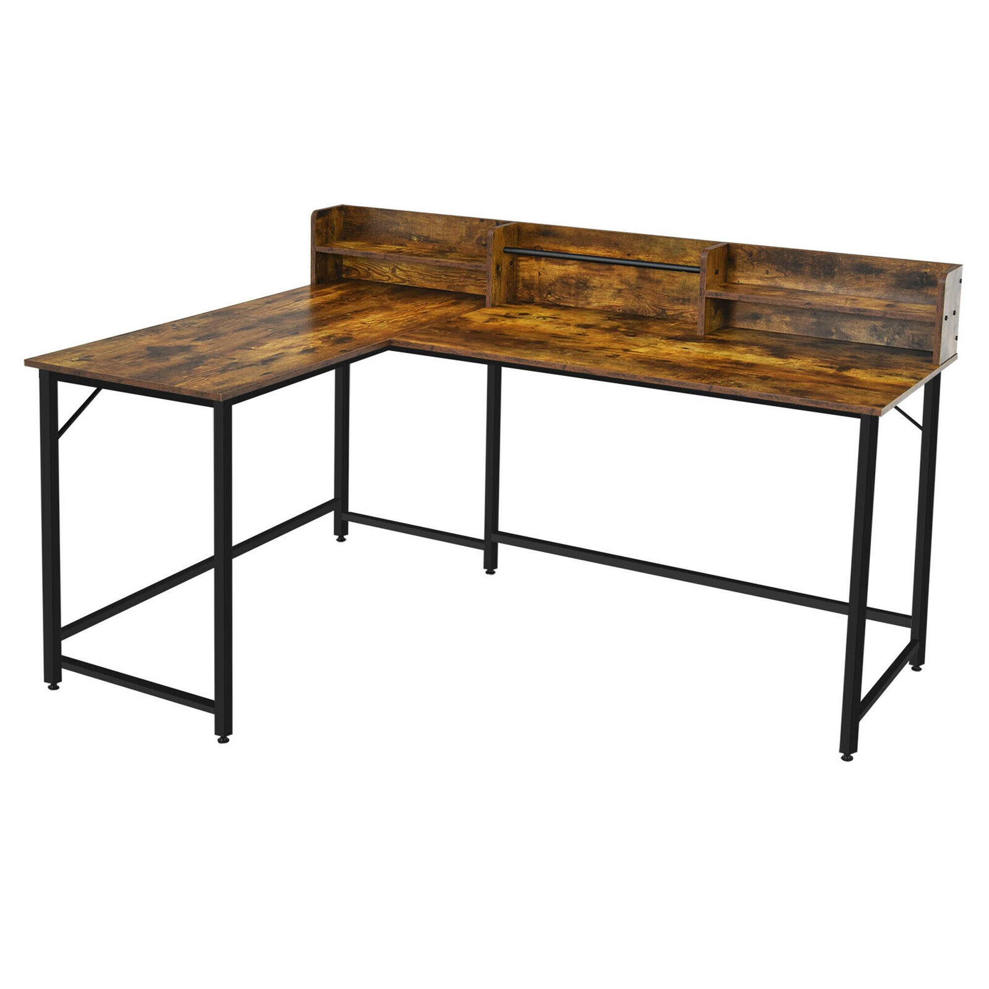 Alt View 9. Gymax - Gymax 65.5'' L-shaped Computer Desk Home Office Corner Table w/Bookshelf Rustic - Rustic Brown.
