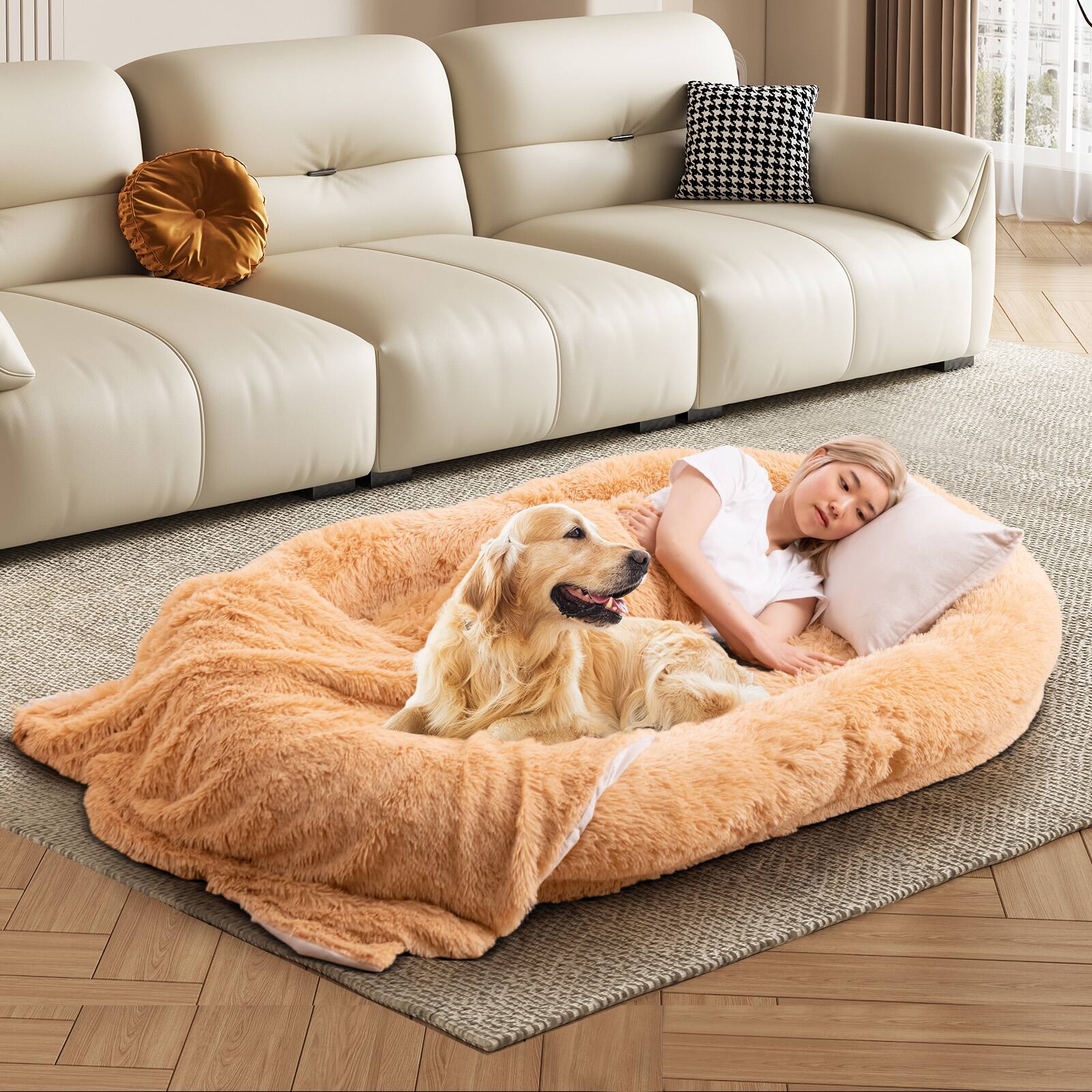 Alt View 3. Gymax - Gymax 68'' x 46'' x 10'' Human Dog Bed Orthopedic Dog Bed w/ Soft Blanket Brown - Brown.