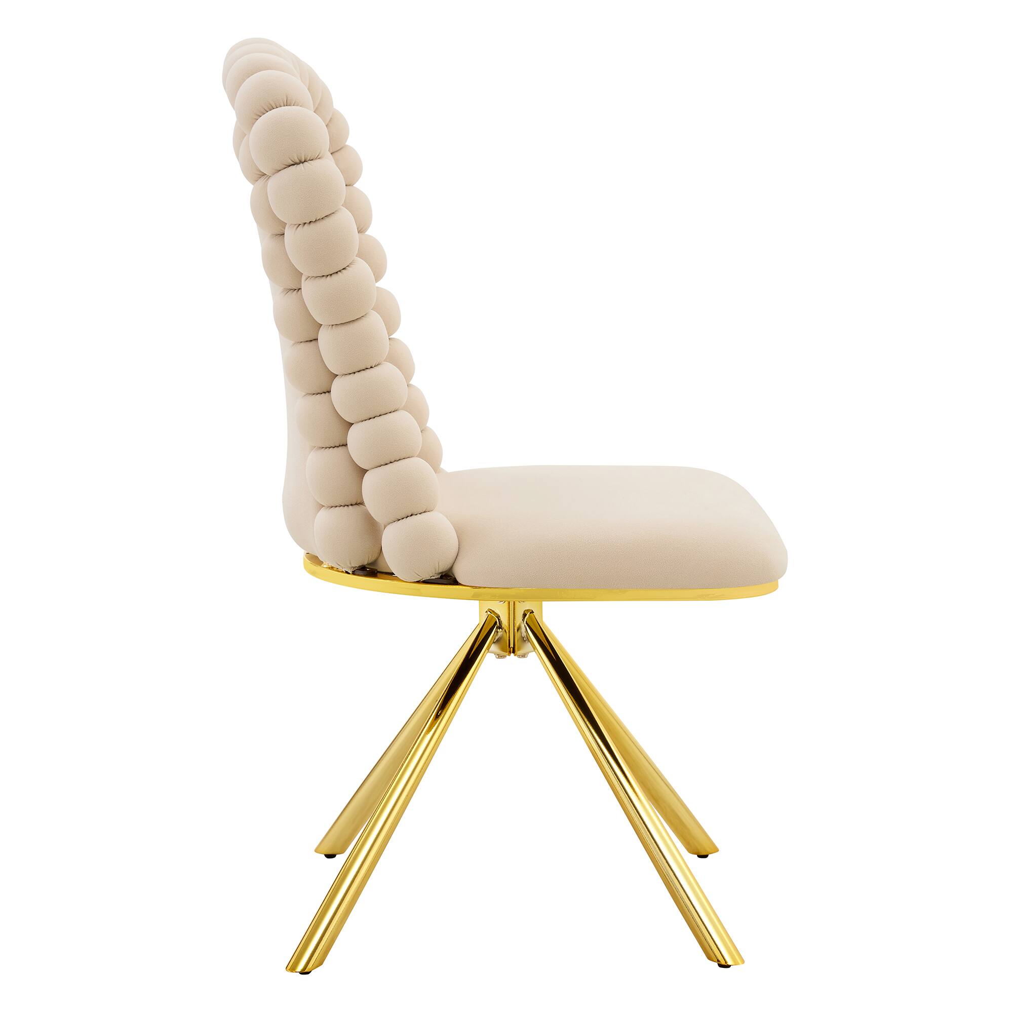 Alt View 8. Loheer - Loheer Beige Velvet Dining Chairs Set of 2, Bubble Accent Chairs with Gold Legs for Dining Room Kitchen, 1.71 ft - Beige,Gold.
