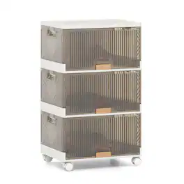 Costway - 3-Cube Stackable Storage Bins with Detachable Wheels 13.5 Gal Large Organizer - White