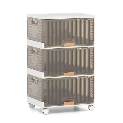 Front. Costway - Costway 3-Cube Stackable Storage Bins with Detachable Wheels 13.5 Gal Large Organizer - White.