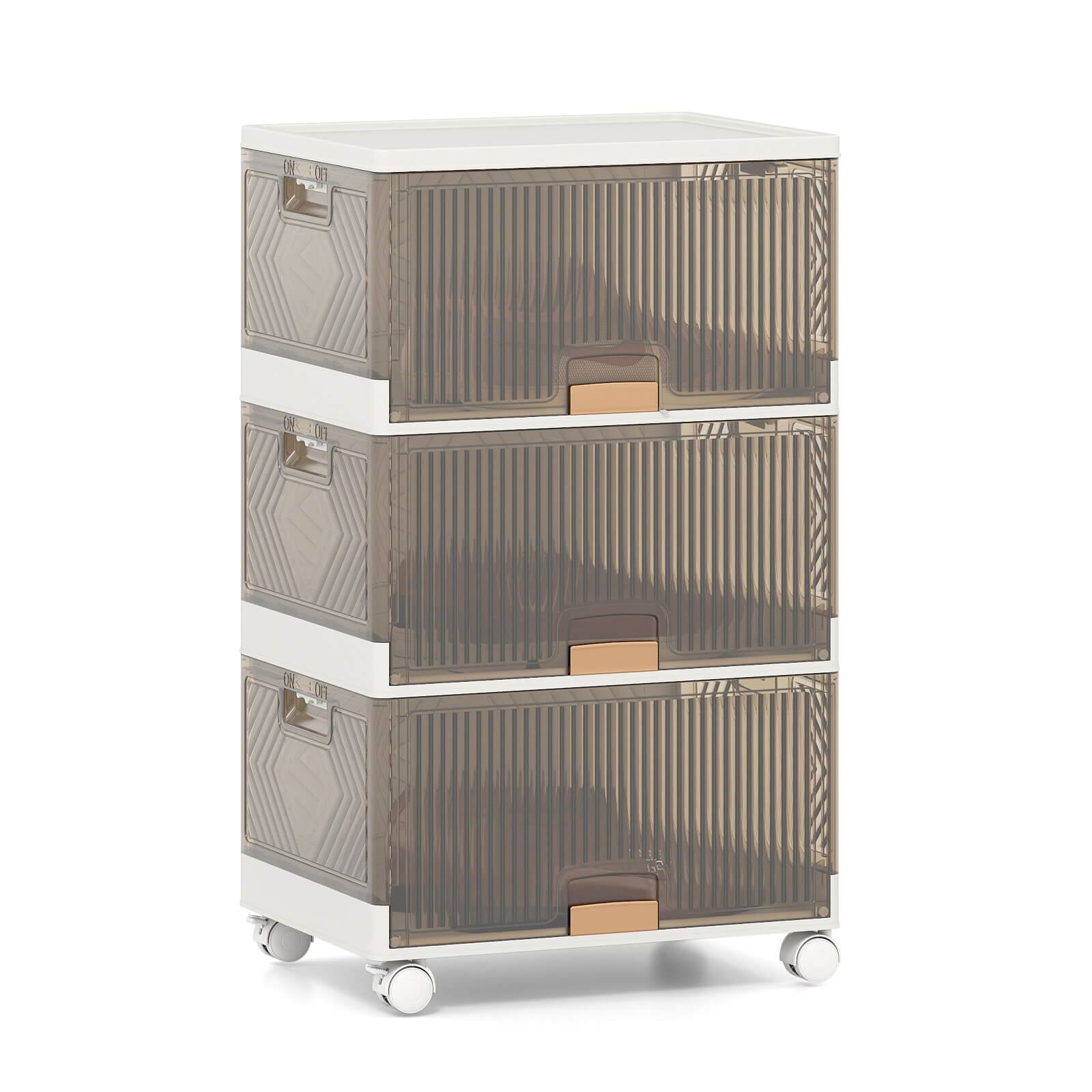 Costway - 3-Cube Stackable Storage Bins with Detachable Wheels 13.5 Gal Large Organizer - White