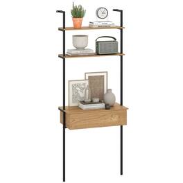 Costway - 1 PCS 3-Tier Ladder Bookshelf with Roomy Drawer & Sturdy Metal Frame, 2 Anti-Tipping Kits - Natural + Black