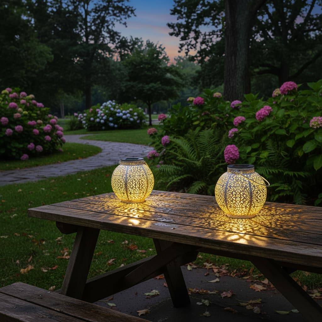 Alt View 3. FINEAK - 6.3" 2 Pack Solar Metal Retro Lanterns - Waterproof Outdoor Garden Lights (White) - White.