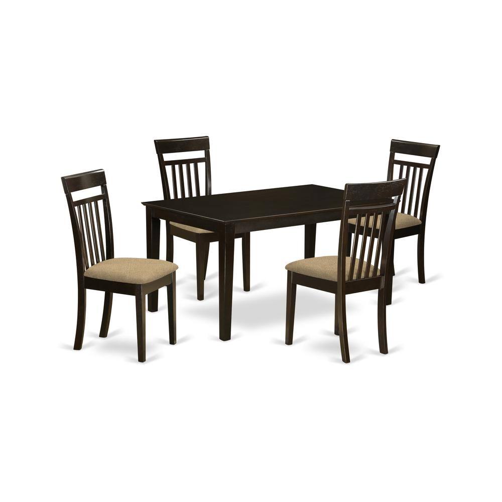 Back. East West Furniture - CAP5S-CAP-C 5 PC Formal Dining room set - Dining Table Top and 4 Dining Chairs - Cappuccino.
