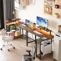 Bestier - L-Shaped Computer Desk with Power Outlets, Led Lights, and Monitor Stand - 52" Wide - RusticBrown - Front_Zoom