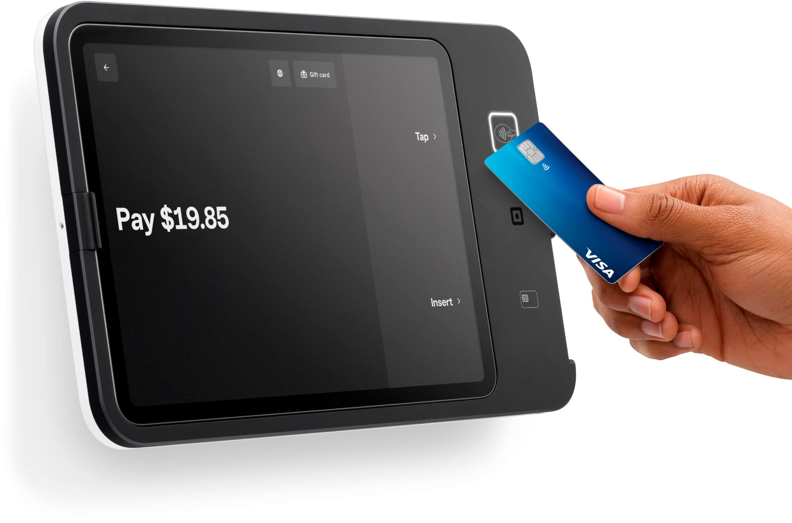 Group:

1. Pay $19.85
2. Insert VISA

Corrected text:

1. Pay $19.85
2. Insert VISA card