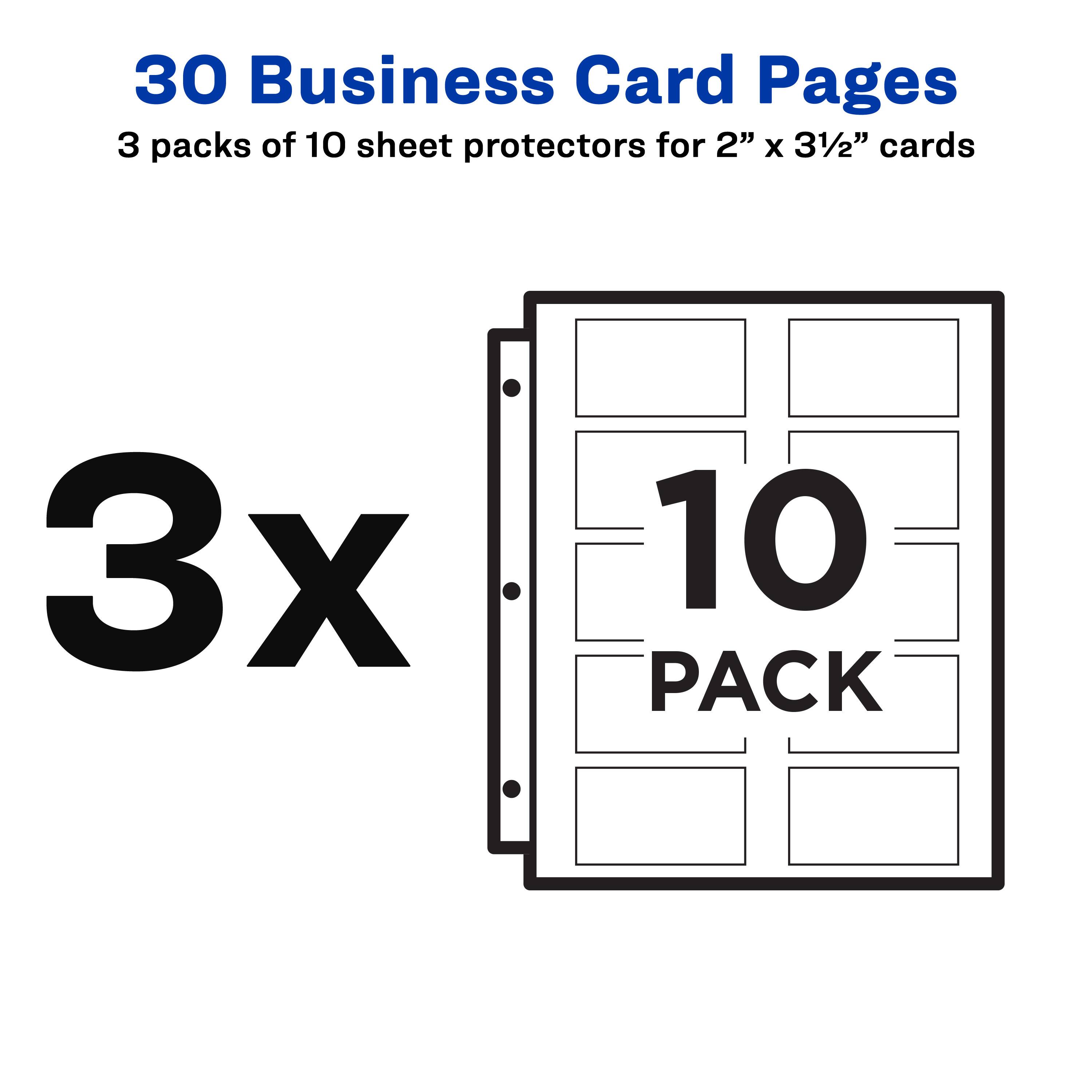 30 Business Card Pages  
3 packs of 10 sheet protectors for 2" x 3½" cards  
3x 10 PACK