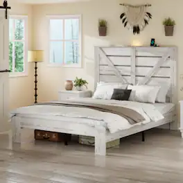 LUCKY ONE - Full Size Wood Platform Bed Frame with Heavy Duty Metal Frame, Industrial Style, Steel Slats, No Box Spring Needed - White