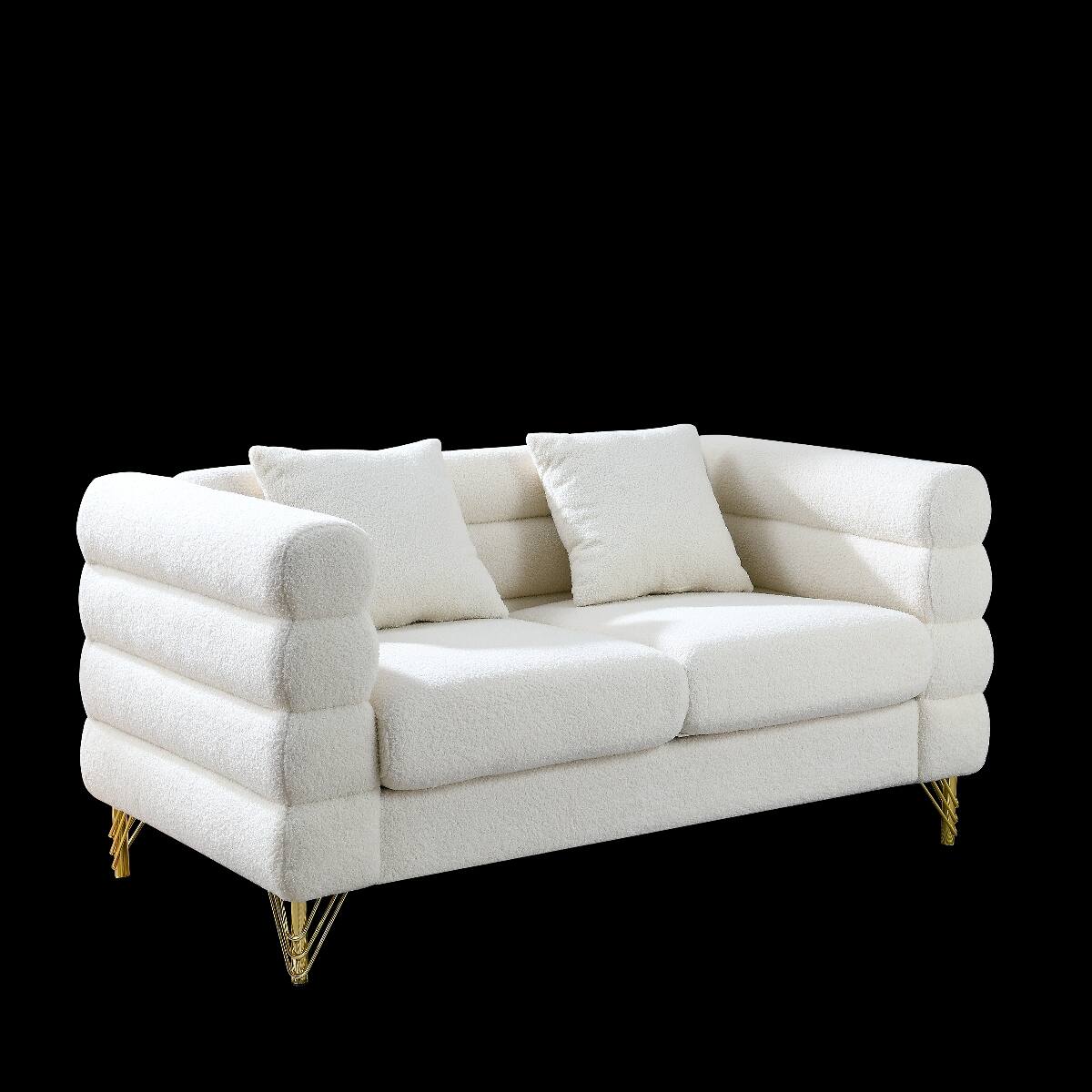 Back. Ropilly - Ropilly 60 Inch 2 Seater Sofa Ivory Teddy Upholstery Deep Seating for Living Room Bedroom - Ivory.