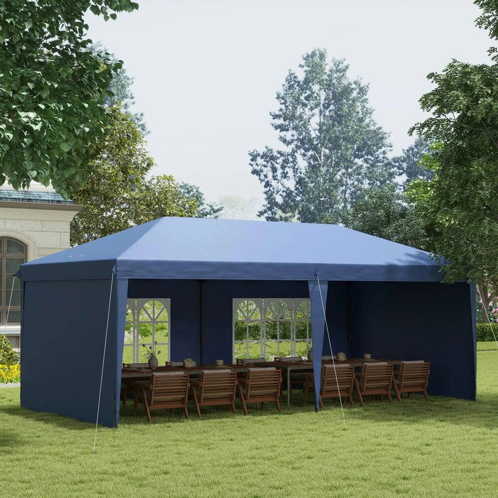 Angle. Spaco - Spaco 10'x20' Pop Up Canopy Tent with 4 Sidewalls,Instant Gazebo,Carry Bag - Blue.