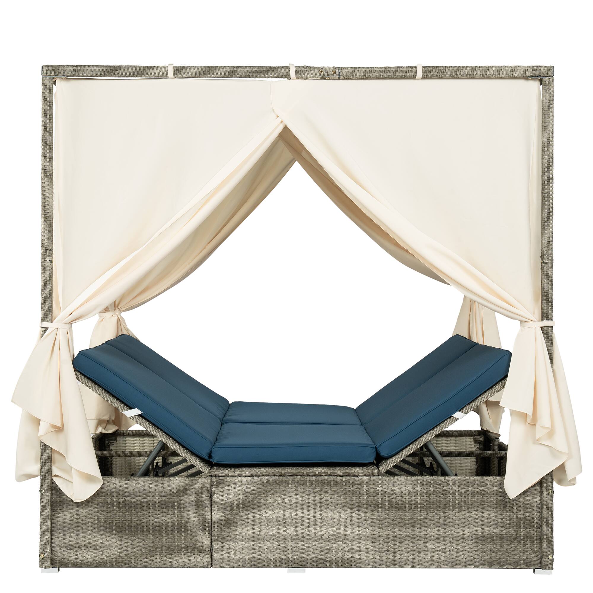 Alt View 2. Mondawe - Outdoor Adjustable Sun Lounger with Canopy, Recline and Removable Cushion - Dark Blue.