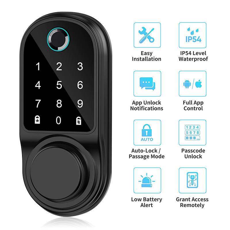 - IP54 Level Waterproof
- Easy Installation
- App Unlock Notifications
- Full App Control
- Auto-Lock/Passage Mode
- Passcode Unlock
- Low Battery Alert
- Grant Access Remotely
