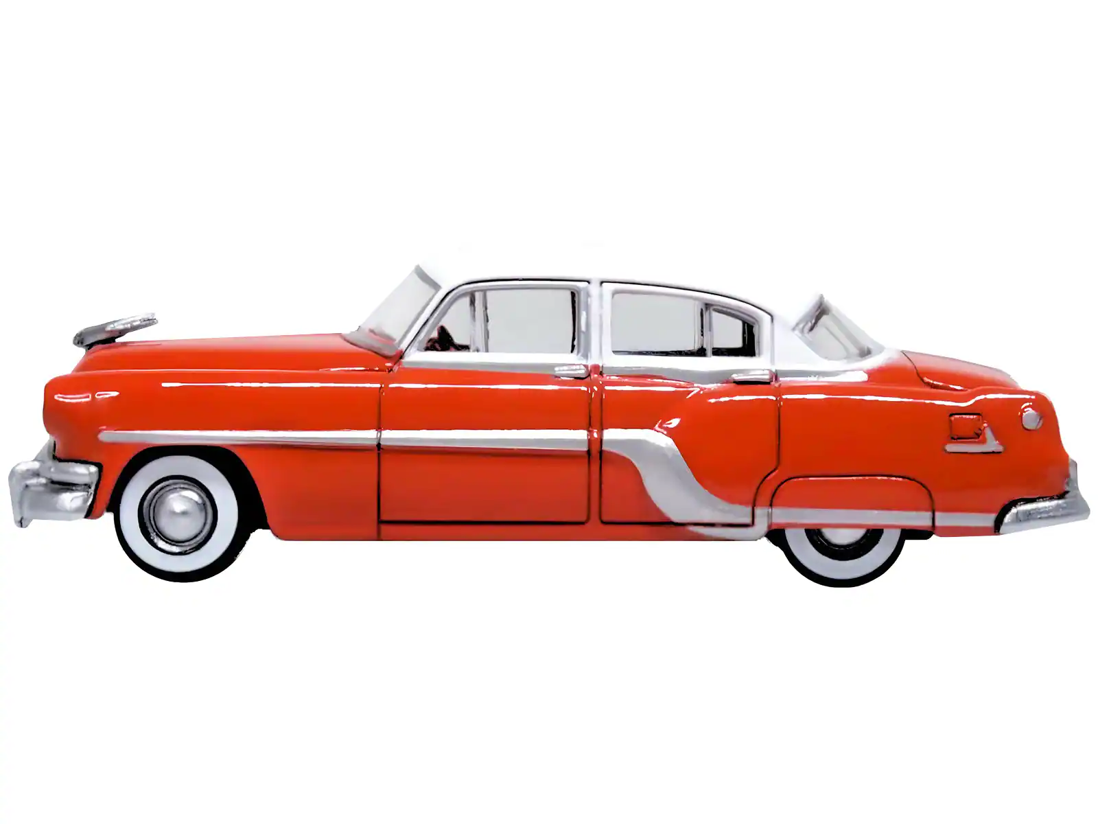 Angle. Oxford Diecast - 1954 Pontiac Chieftain 4 Door Coral Red with Winter White Top 1/87 (HO) Scale Diecast Model Car by Oxford Diecast - Coral Red, White.