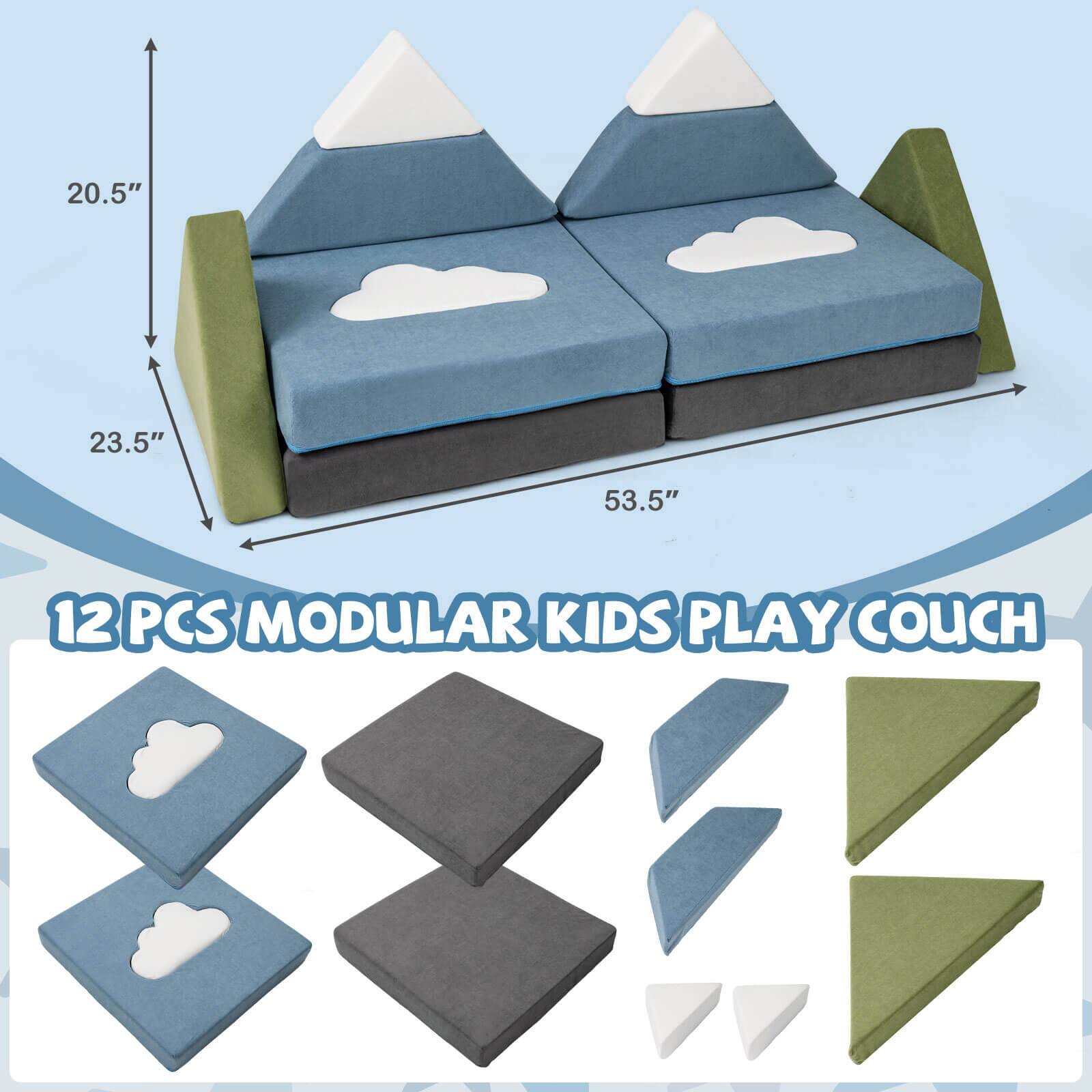 20.5" 23.5" 53.5" 12 PCS MODULAR KIDS PLAY COUCH