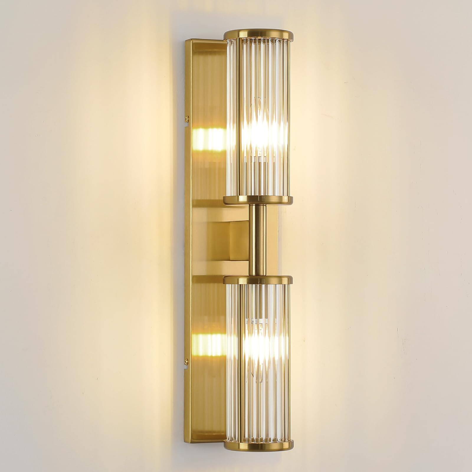 Alt View 6. HM 1810 - Modern Vanity Wall Lamp In Brushed Brass Industrial Bathroom Lighting With Glass Rod Shades Adjustable Mirr - Brushed Brass 20 Inch.