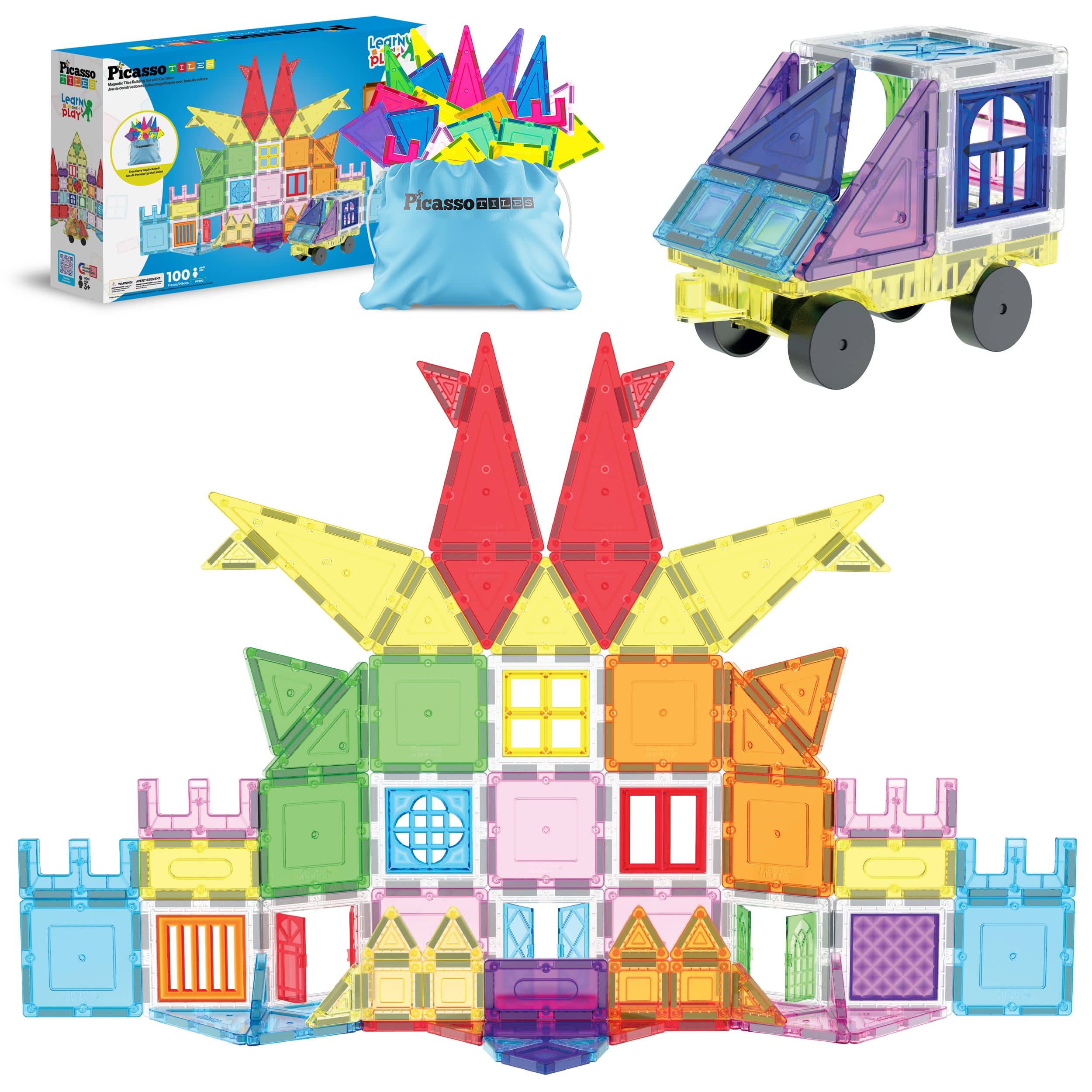 PicassoTiles - Magnetic Tiles for Kids, 100PC Full Size Travel Building Set with Storage Bag, STEM Educational Toy price history on PriceWatchPro
